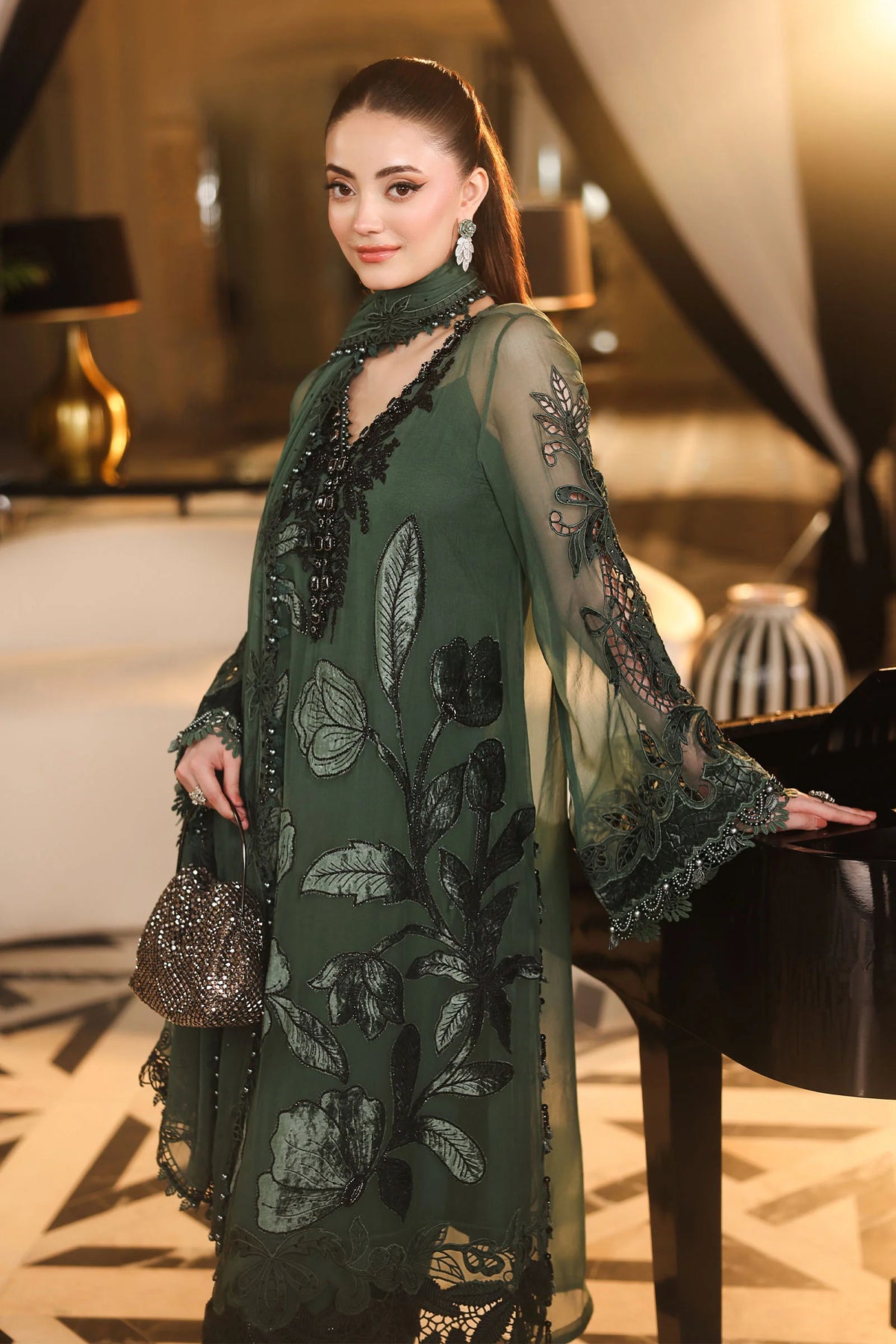 3 Piece Unstitched Embroidered Chiffon Suit