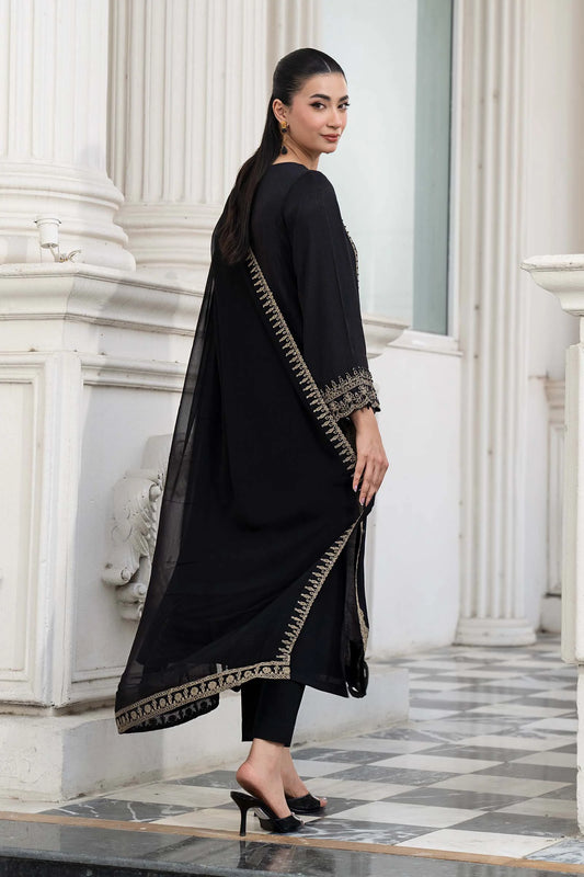 3 Piece Embroidered Raw Silk Suit