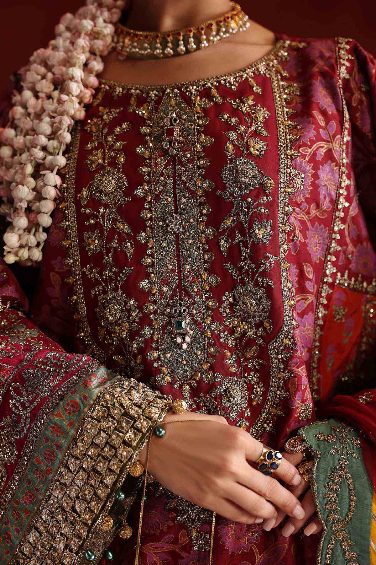 3 Piece Embroidered Raw Silk Suit
