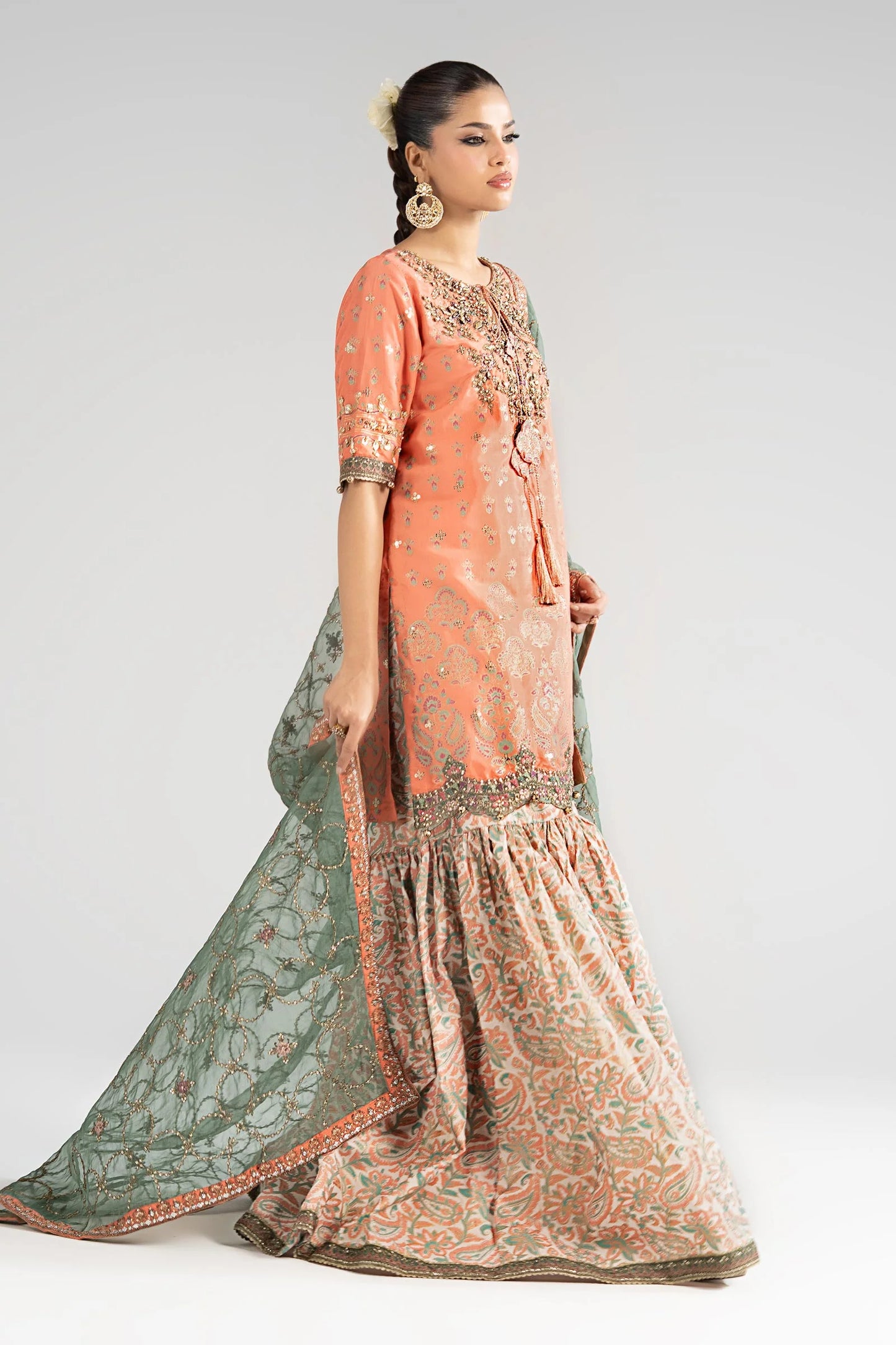 3 Piece Embroidered Raw Silk Suit