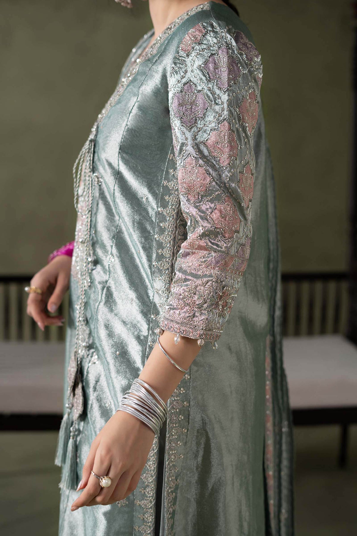 3 Piece Embroidered Zari Tissue Suit