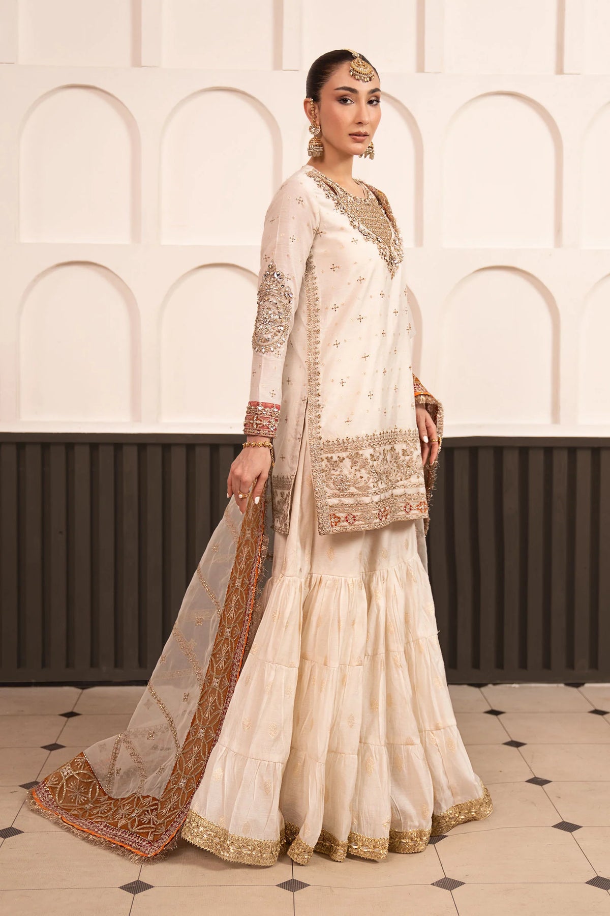 3 Piece Embroidered Cotton Lurex Suit