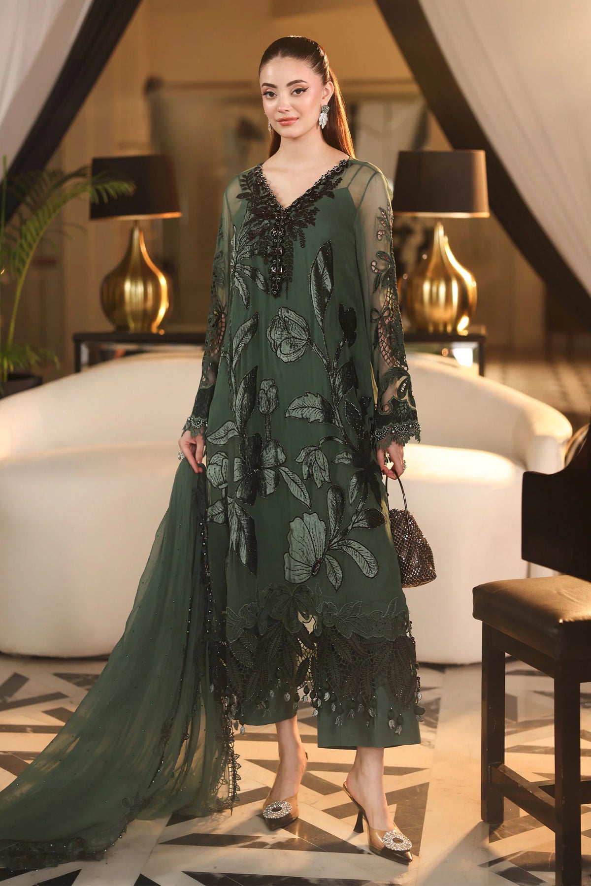 3 Piece Unstitched Embroidered Chiffon Suit