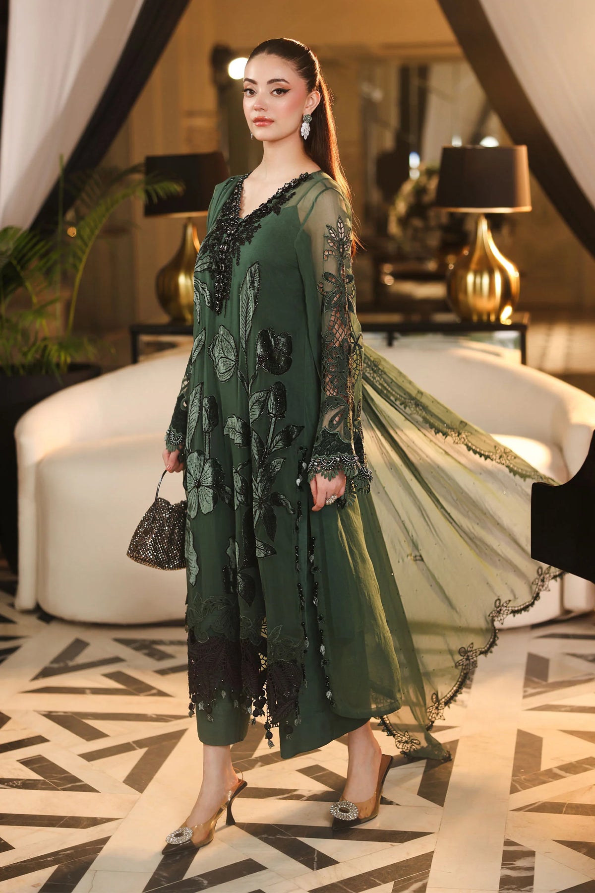 3 Piece Unstitched Embroidered Chiffon Suit