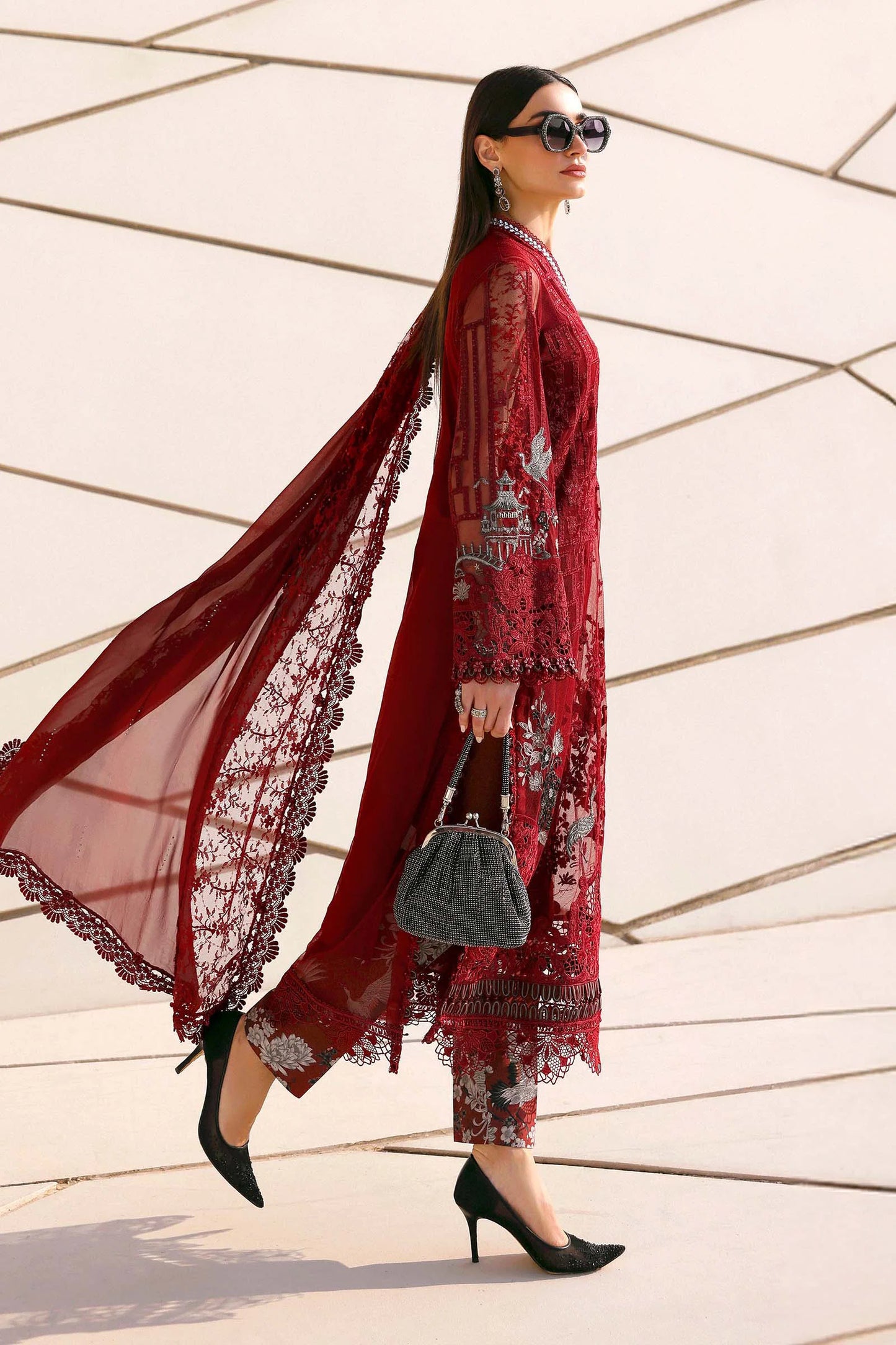 3 Piece Unstitched Embroidered Net Suit