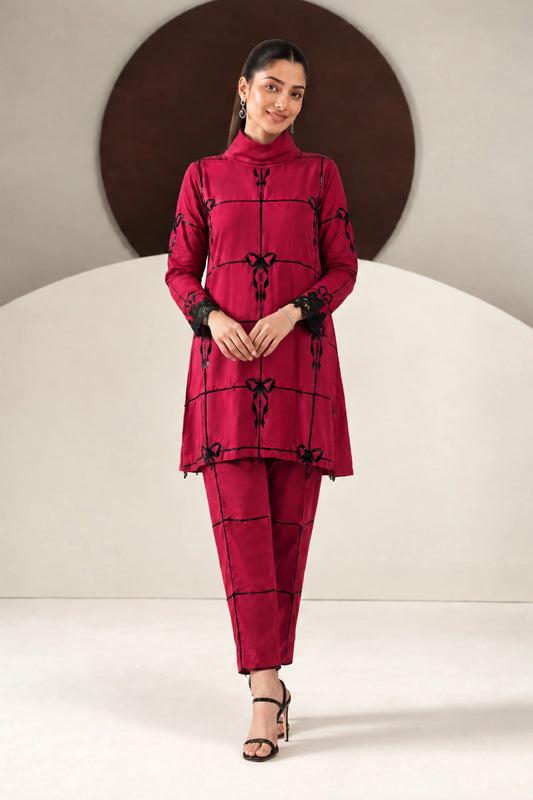 2 Piece Embroidered Dobby Linen Suit