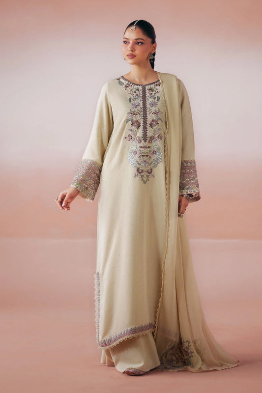 3 Piece Embroidered Raw Silk Suit