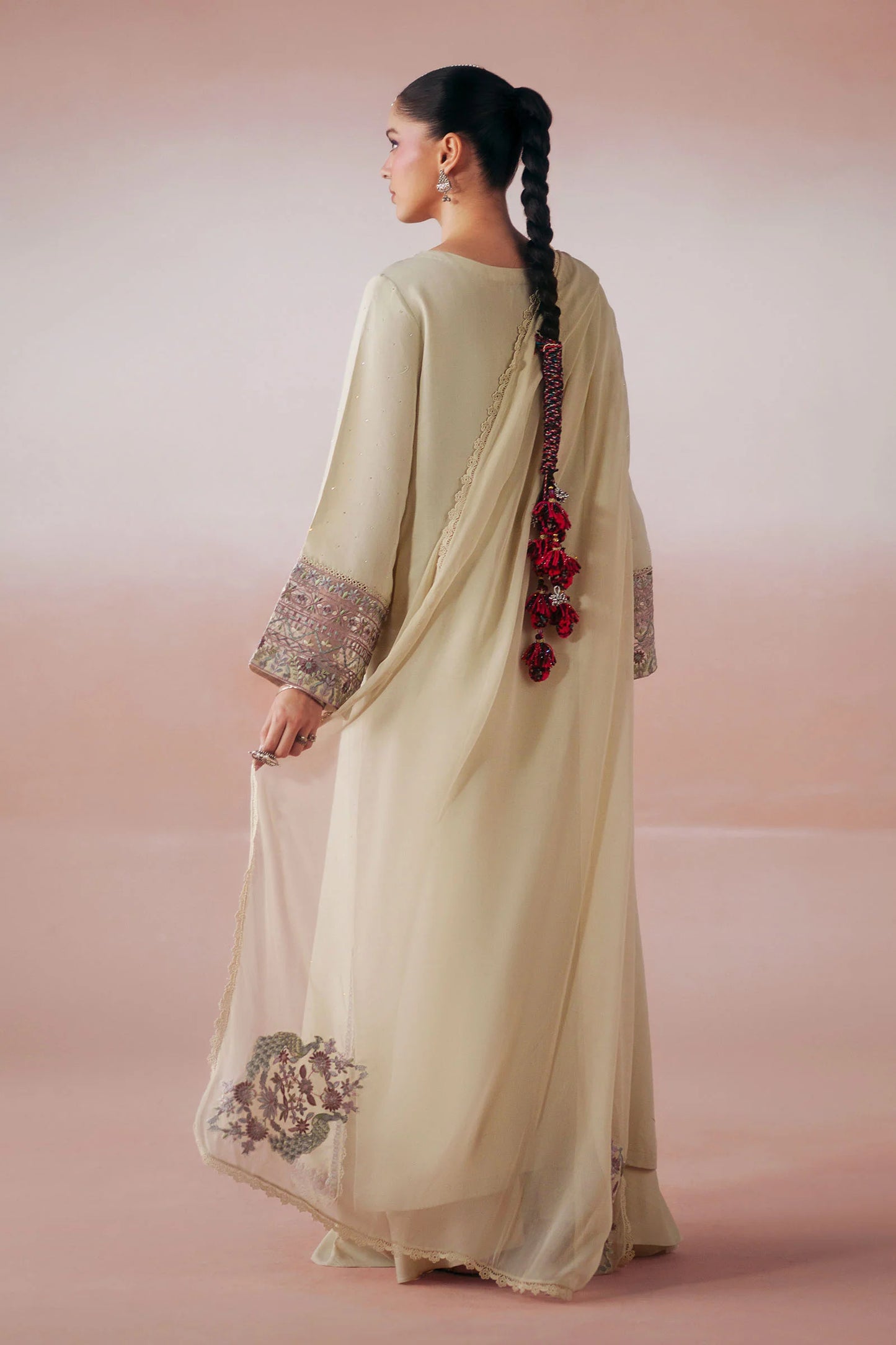 3 Piece Embroidered Raw Silk Suit