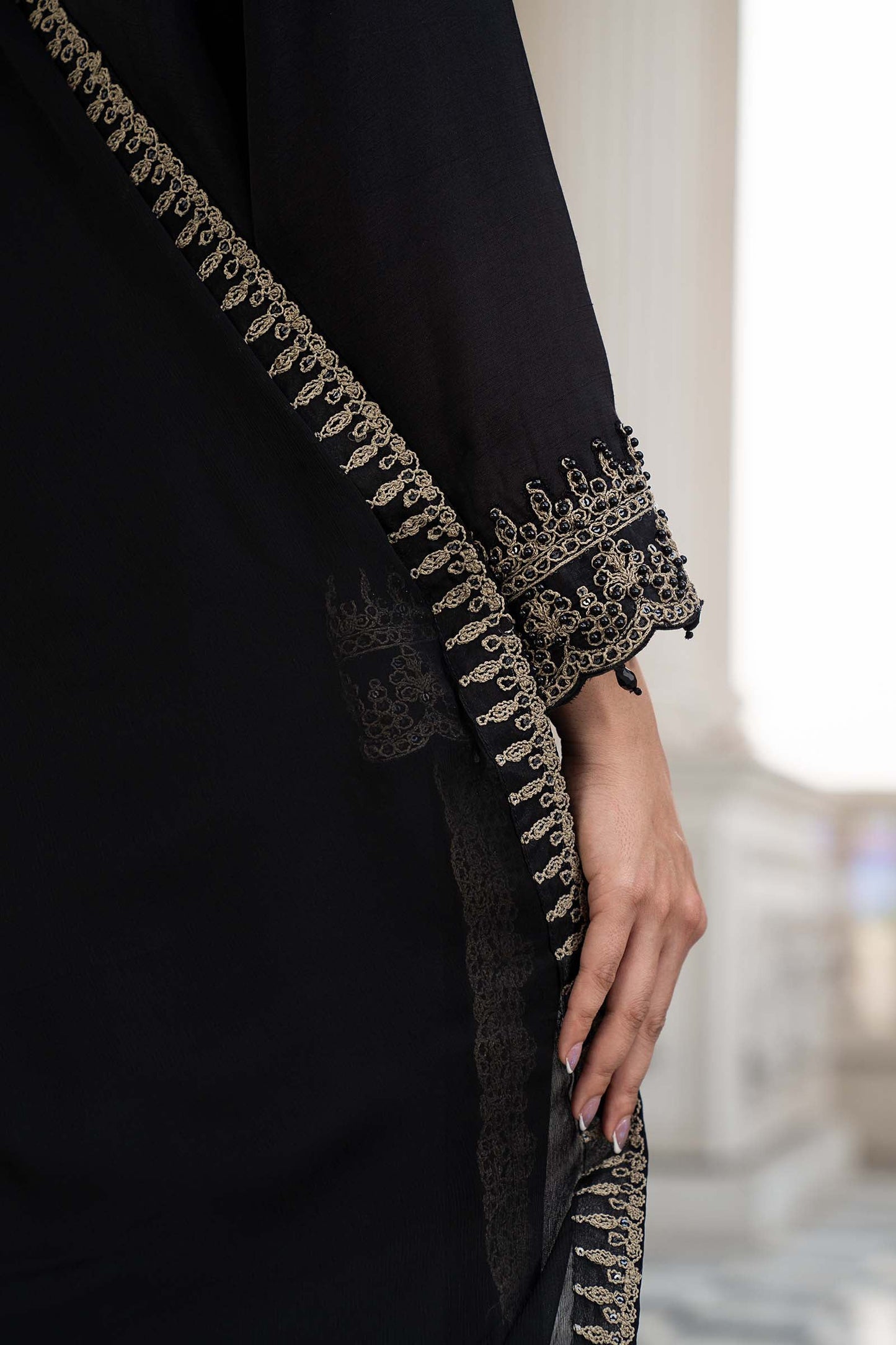 3 Piece Embroidered Raw Silk Suit