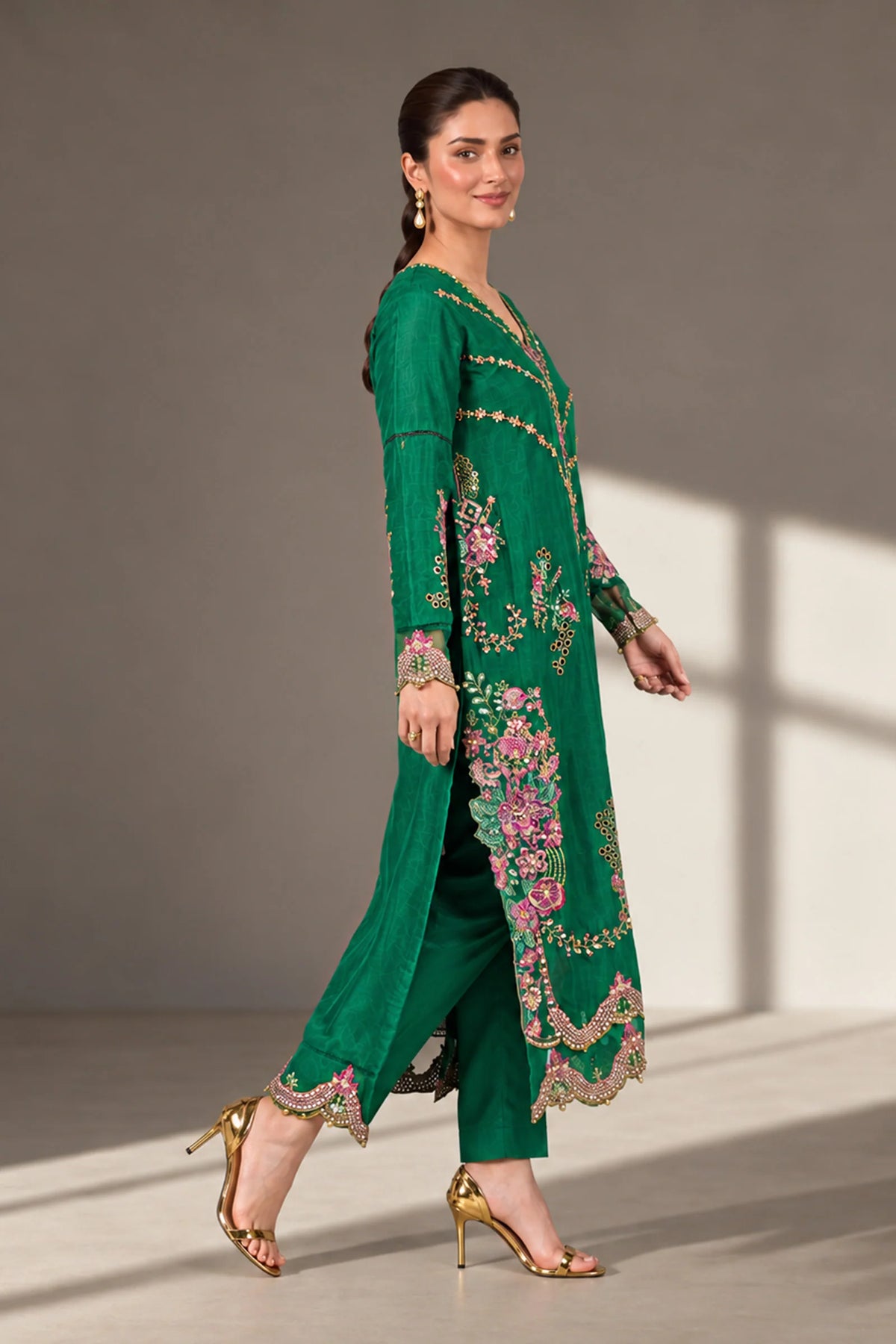 2 Piece Embroidered Tissue Silk Suit