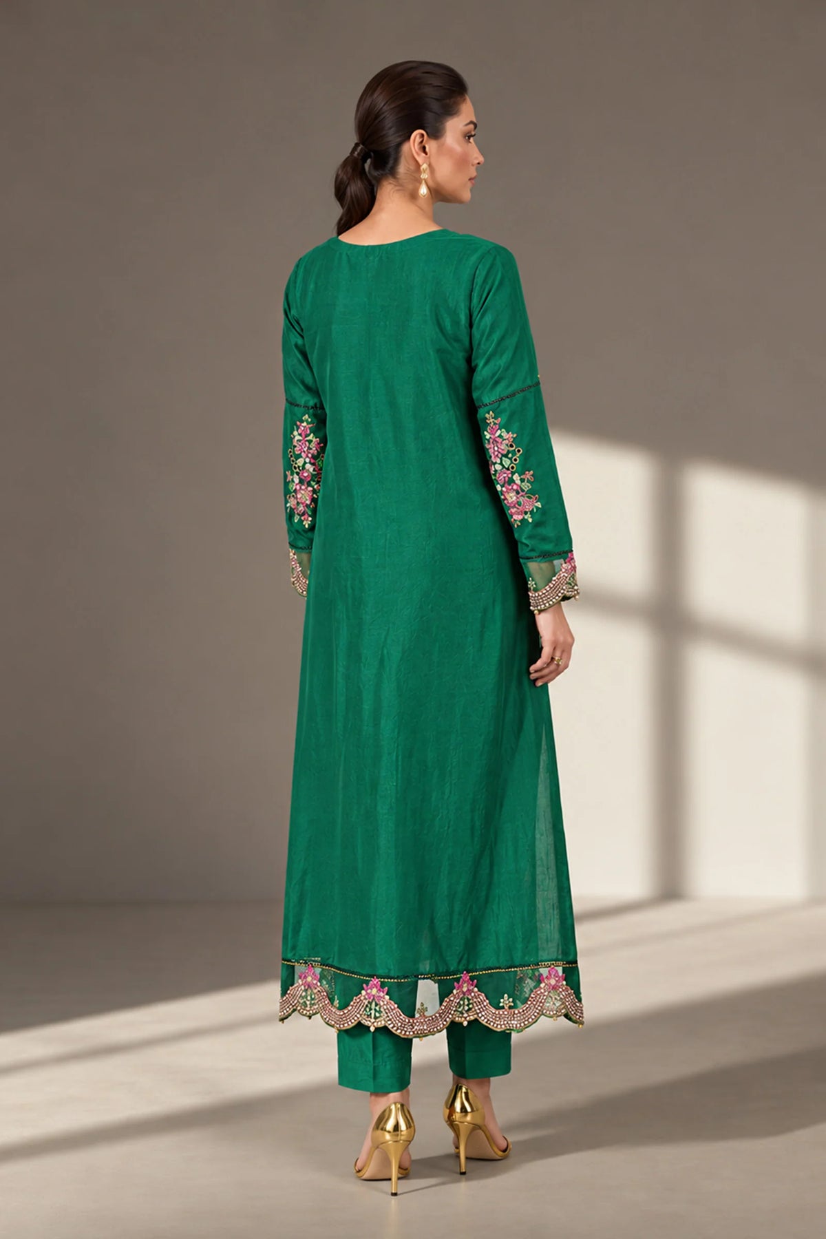 2 Piece Embroidered Tissue Silk Suit
