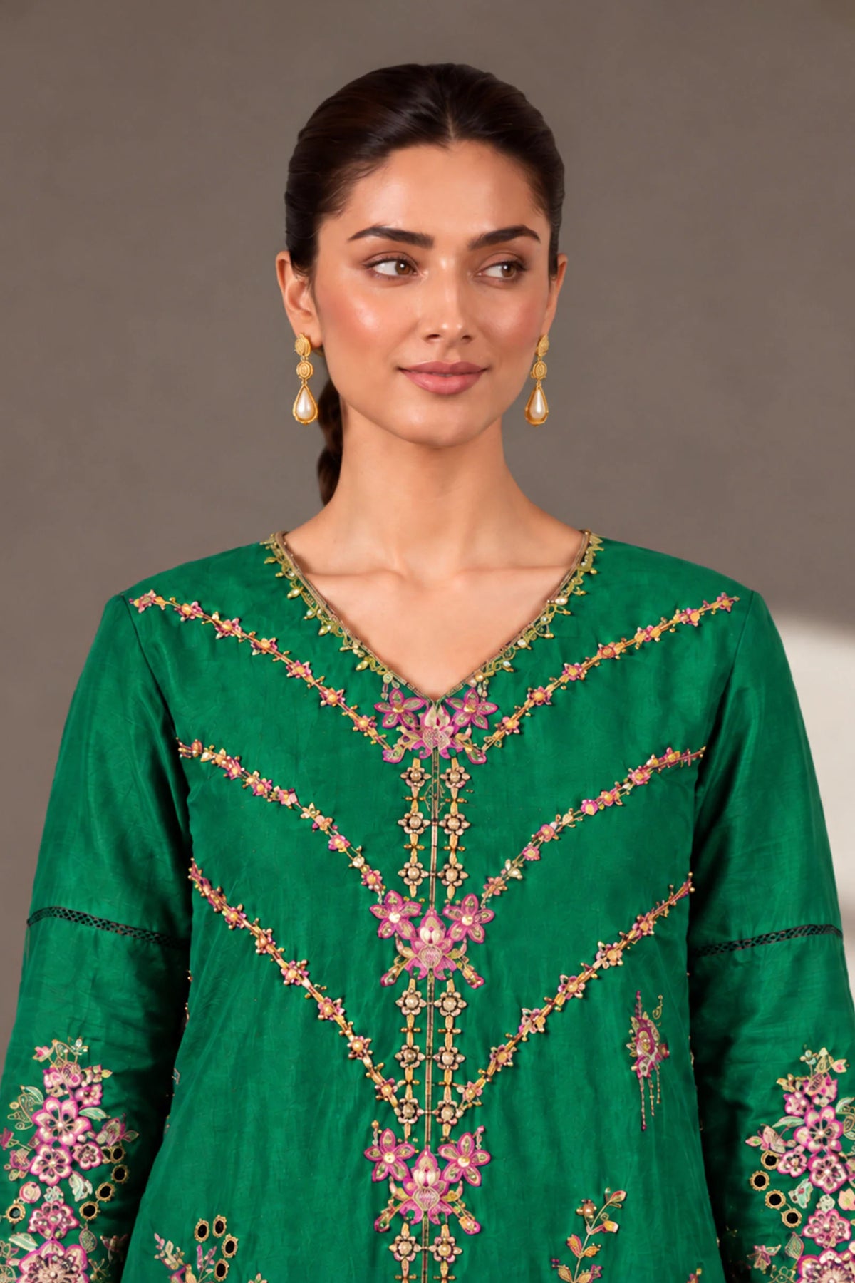 2 Piece Embroidered Tissue Silk Suit