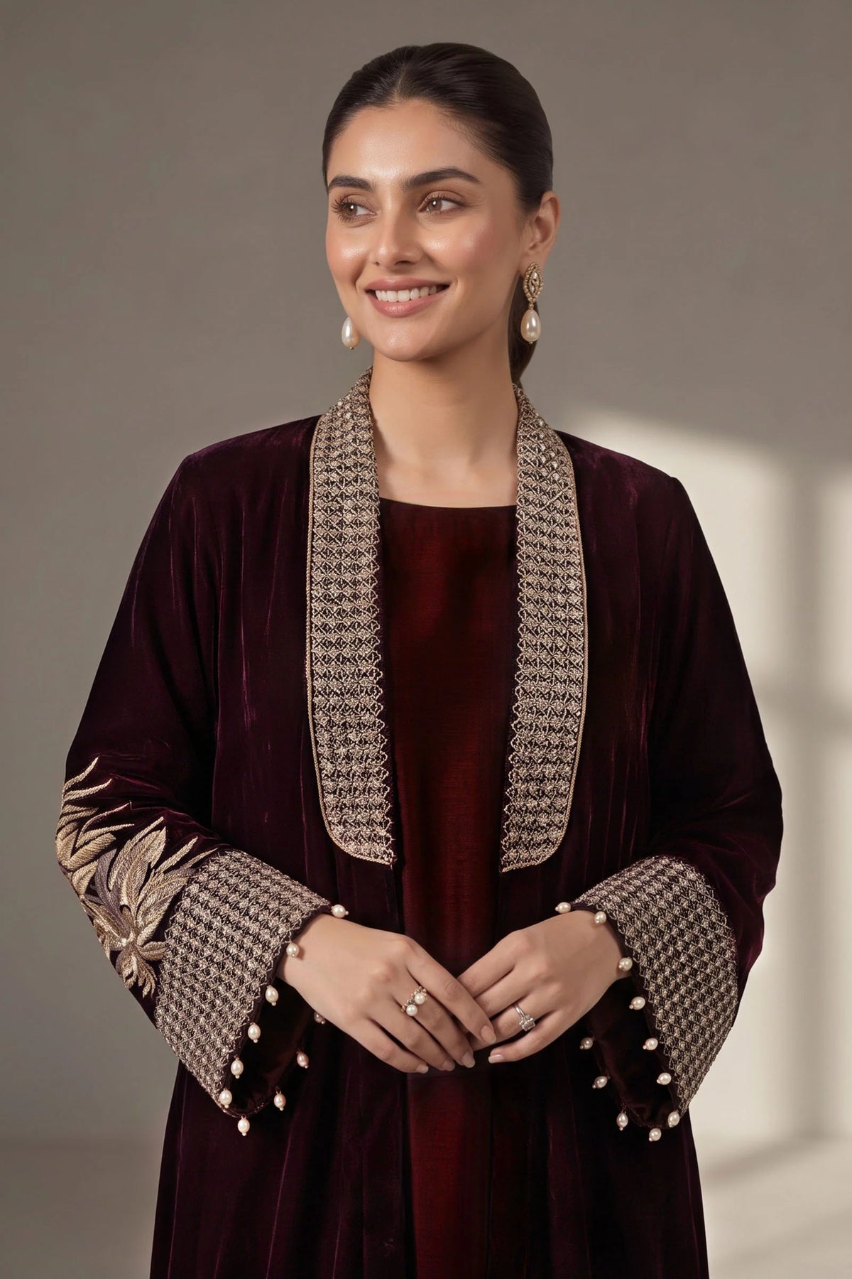 3 Piece Embroidered Velvet Suit