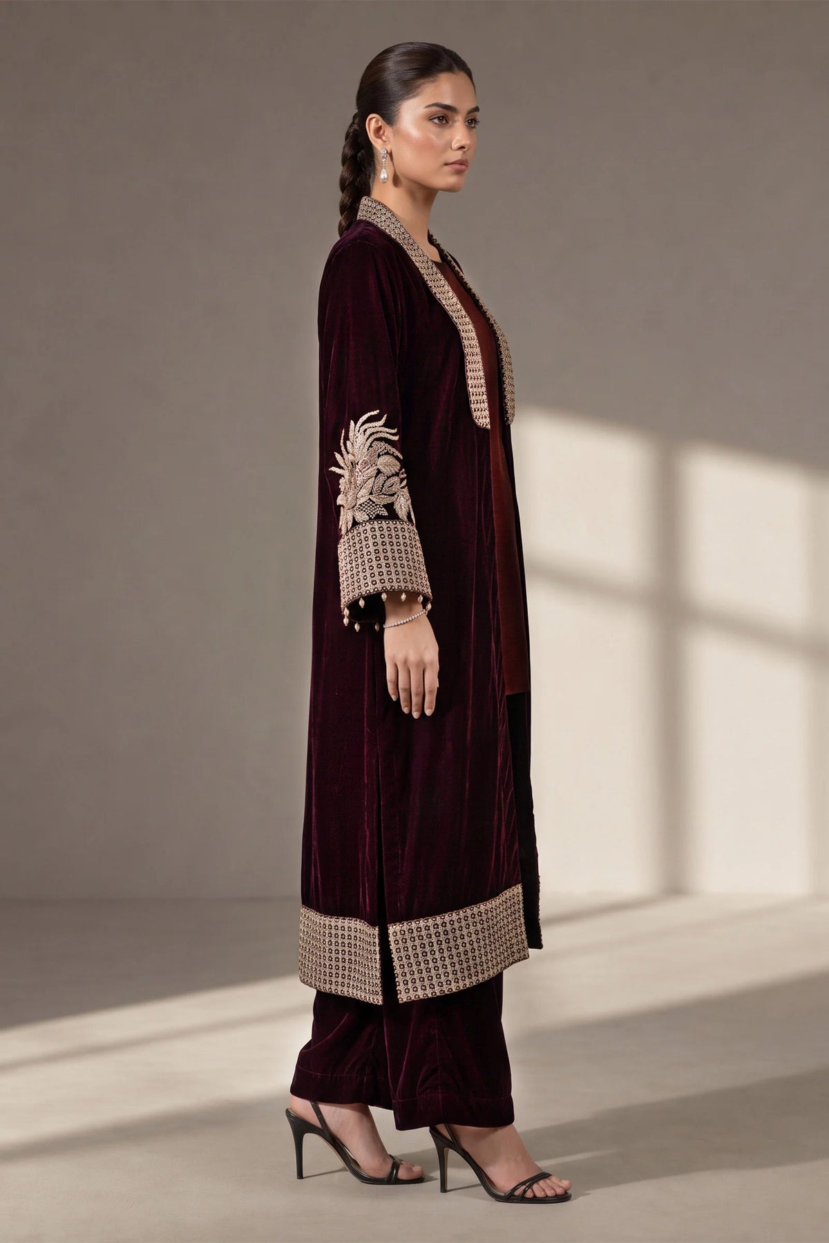 3 Piece Embroidered Velvet Suit