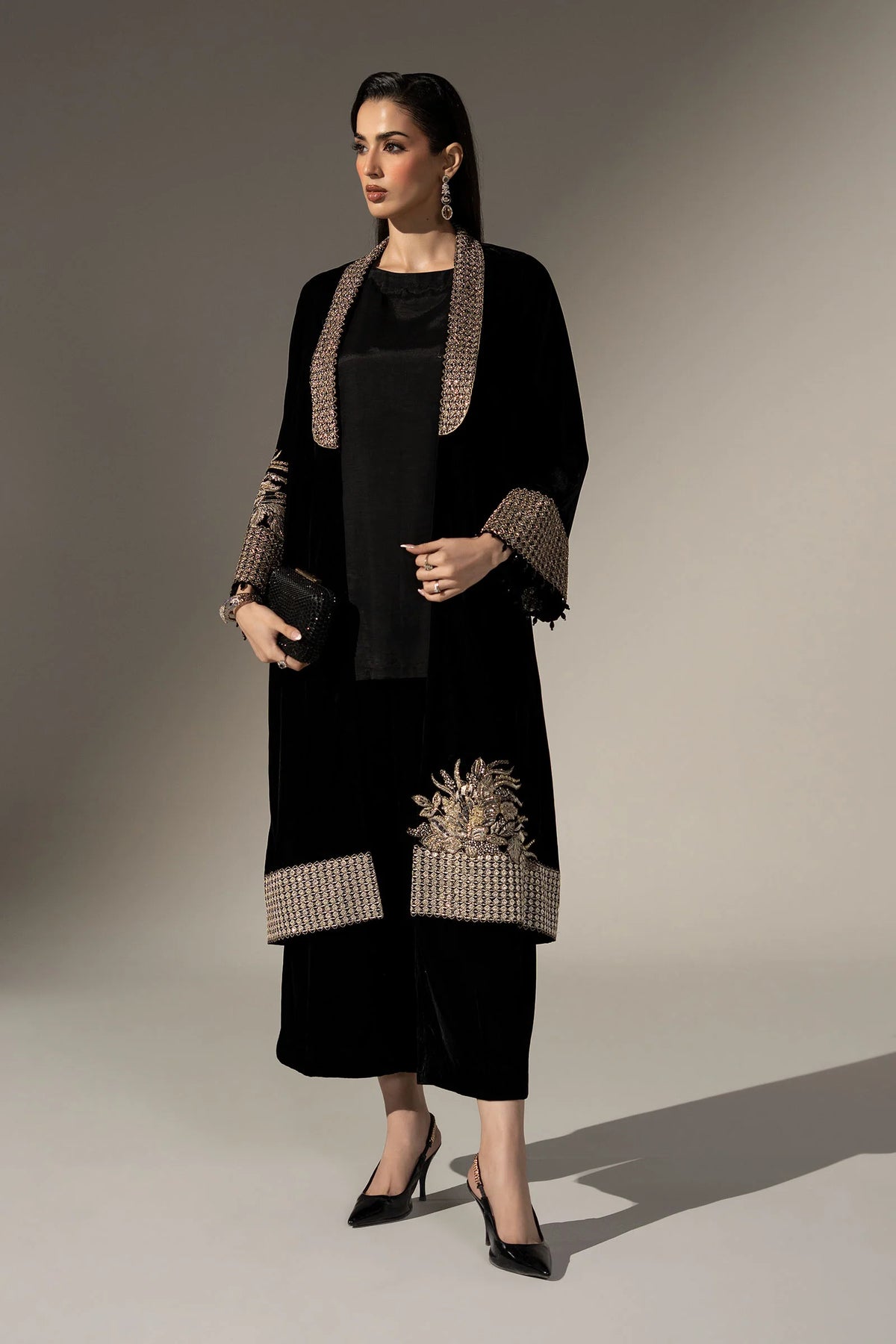 3 Piece Embroidered Velvet Suit