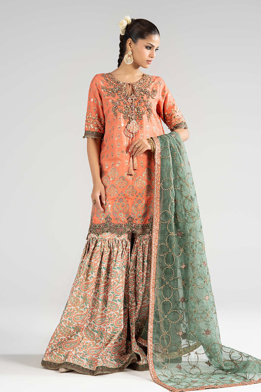 3 Piece Embroidered Raw Silk Suit