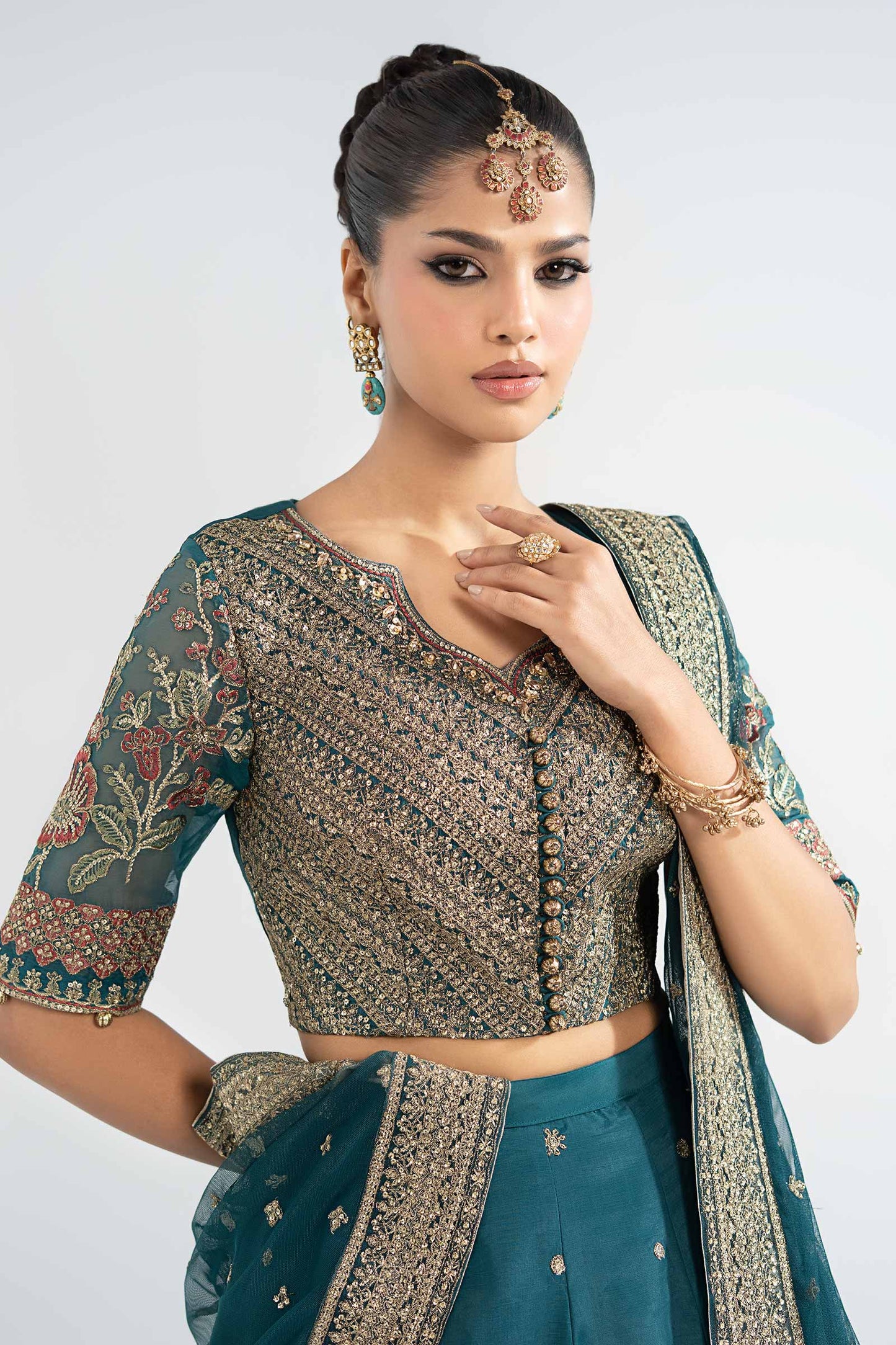 3 Piece Embroidered Raw Silk Suit