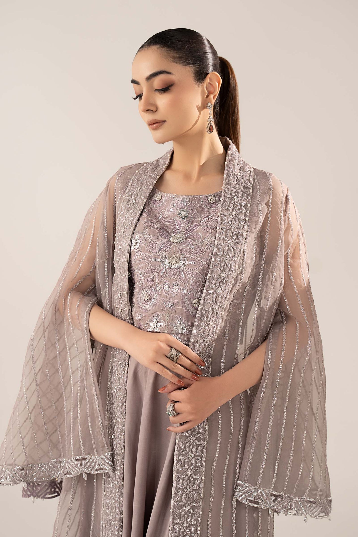 Luxury Embroidered Organza Formal Suit (3 Piece)