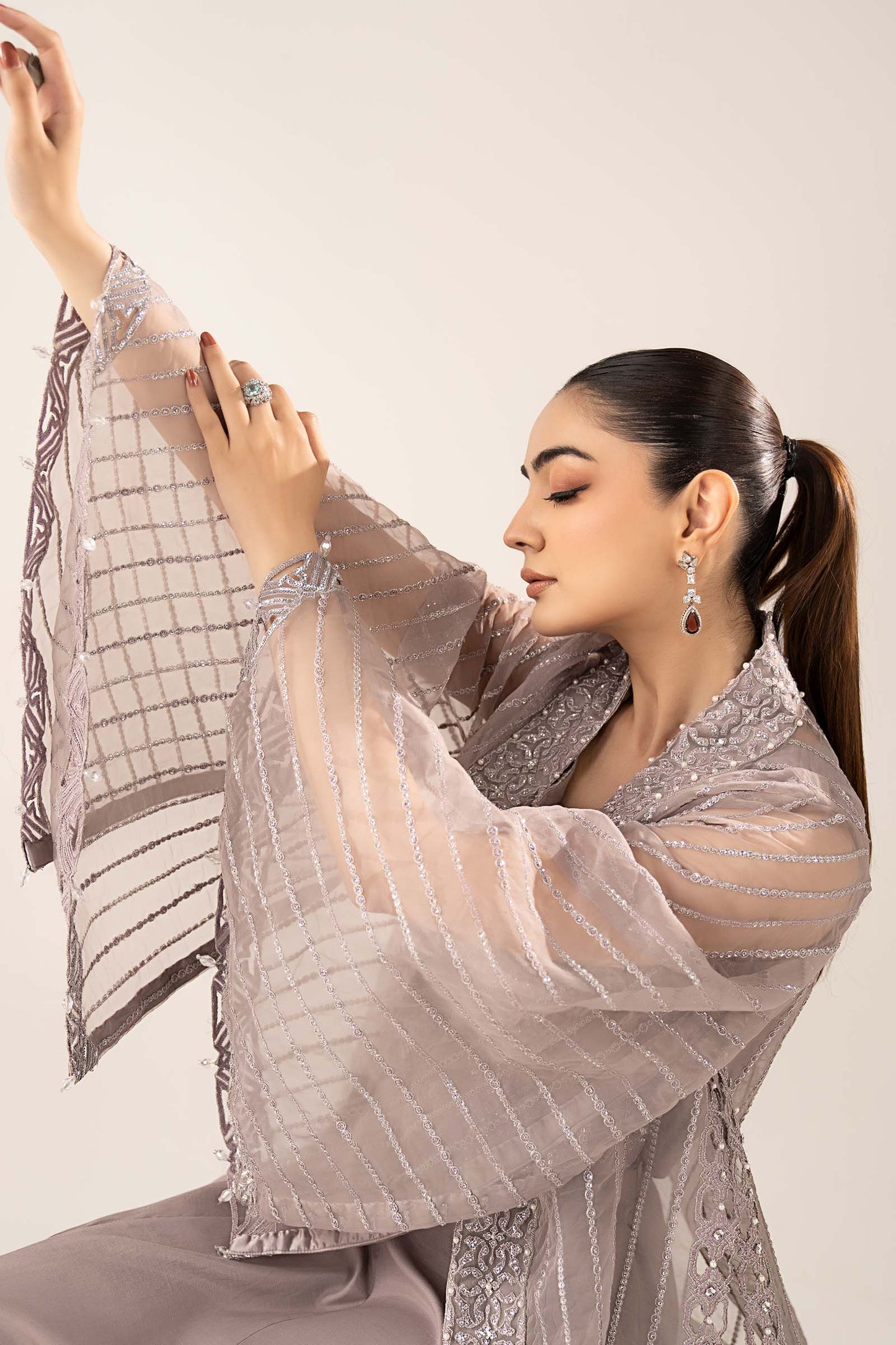 Luxury Embroidered Organza Formal Suit (3 Piece)
