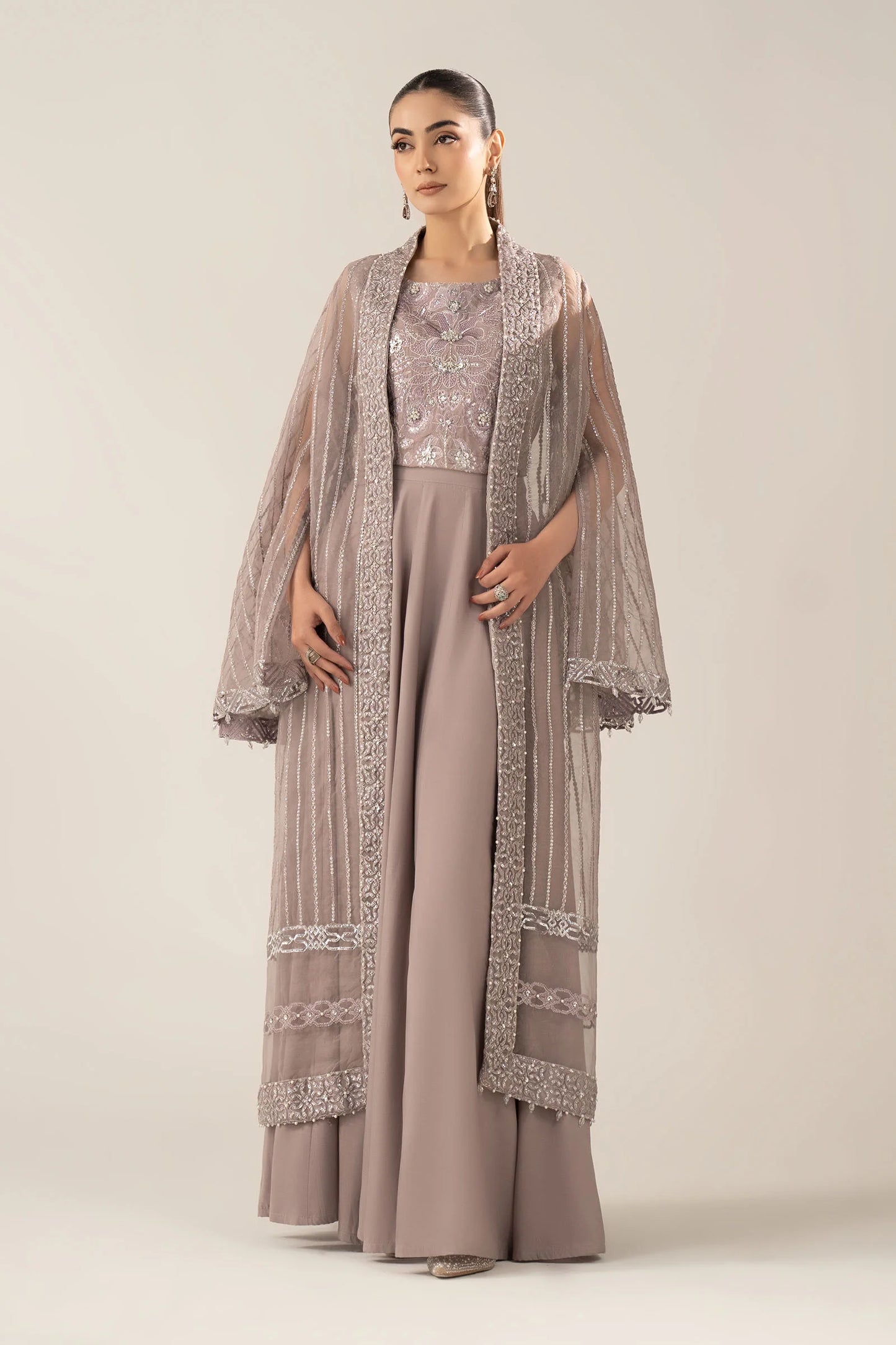 Luxury Embroidered Organza Formal Suit (3 Piece)
