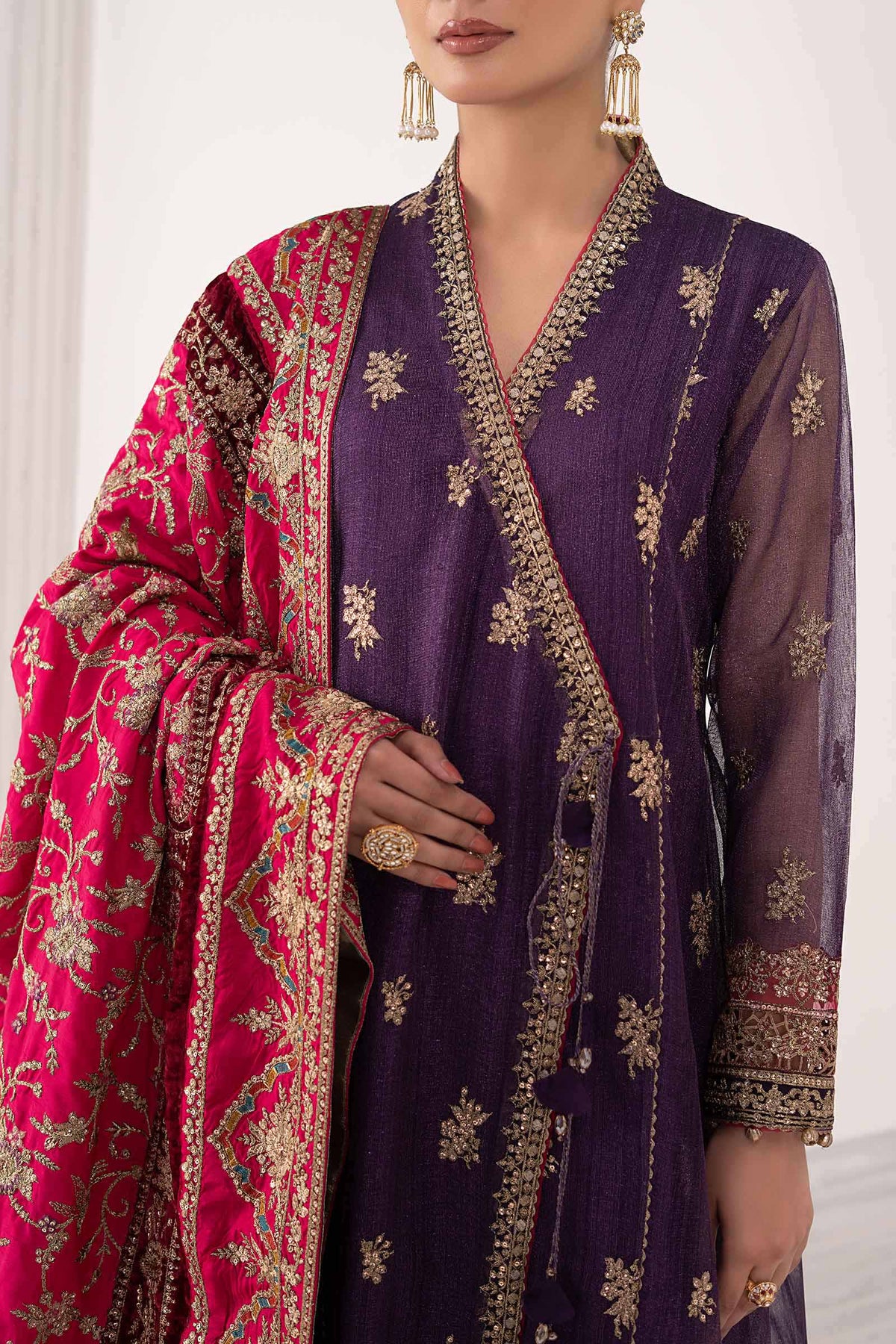 3 Piece Embroidered Zari Net Suit