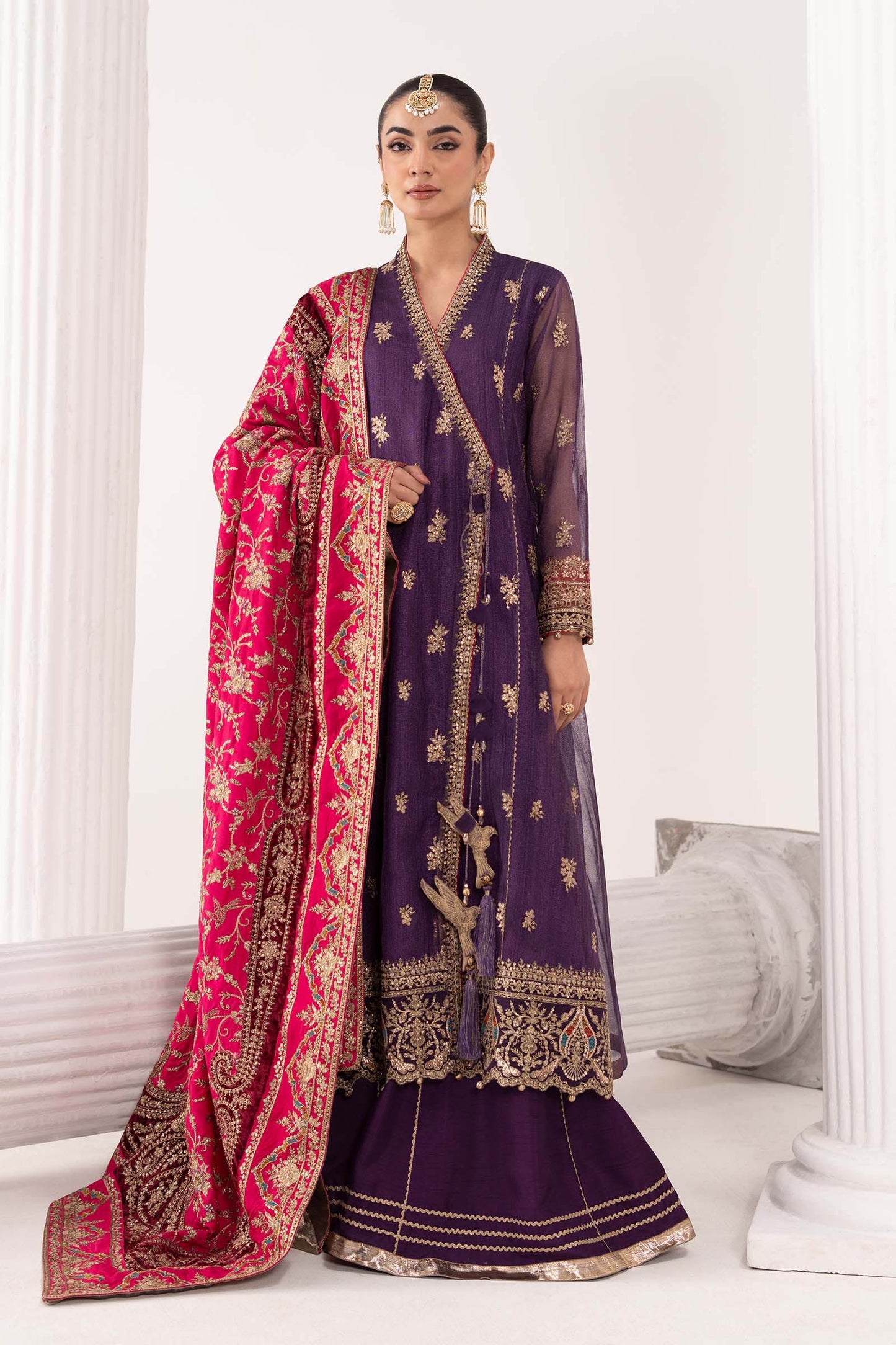 3 Piece Embroidered Zari Net Suit