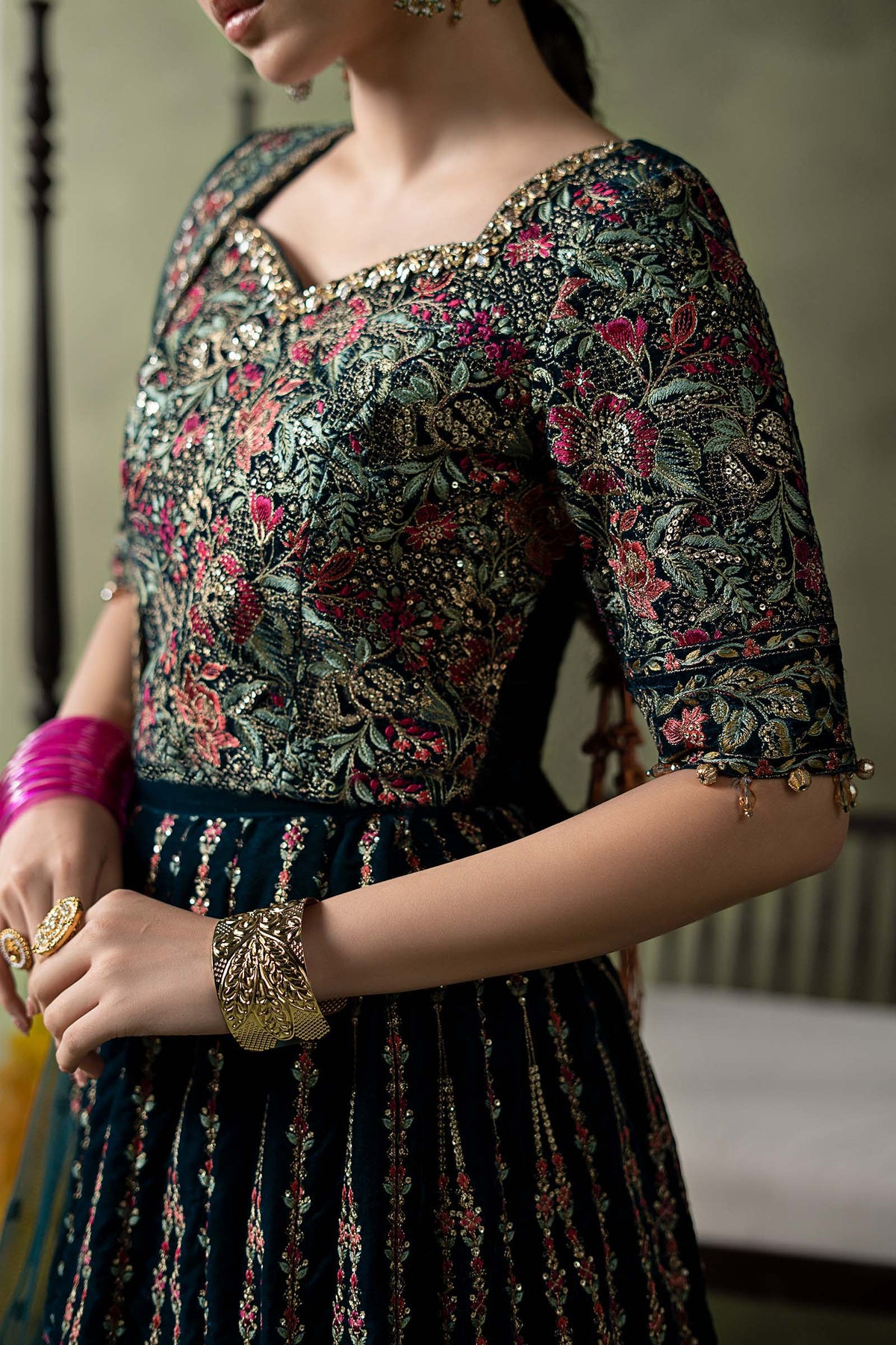 3 Piece Embroidered Velvet Suit