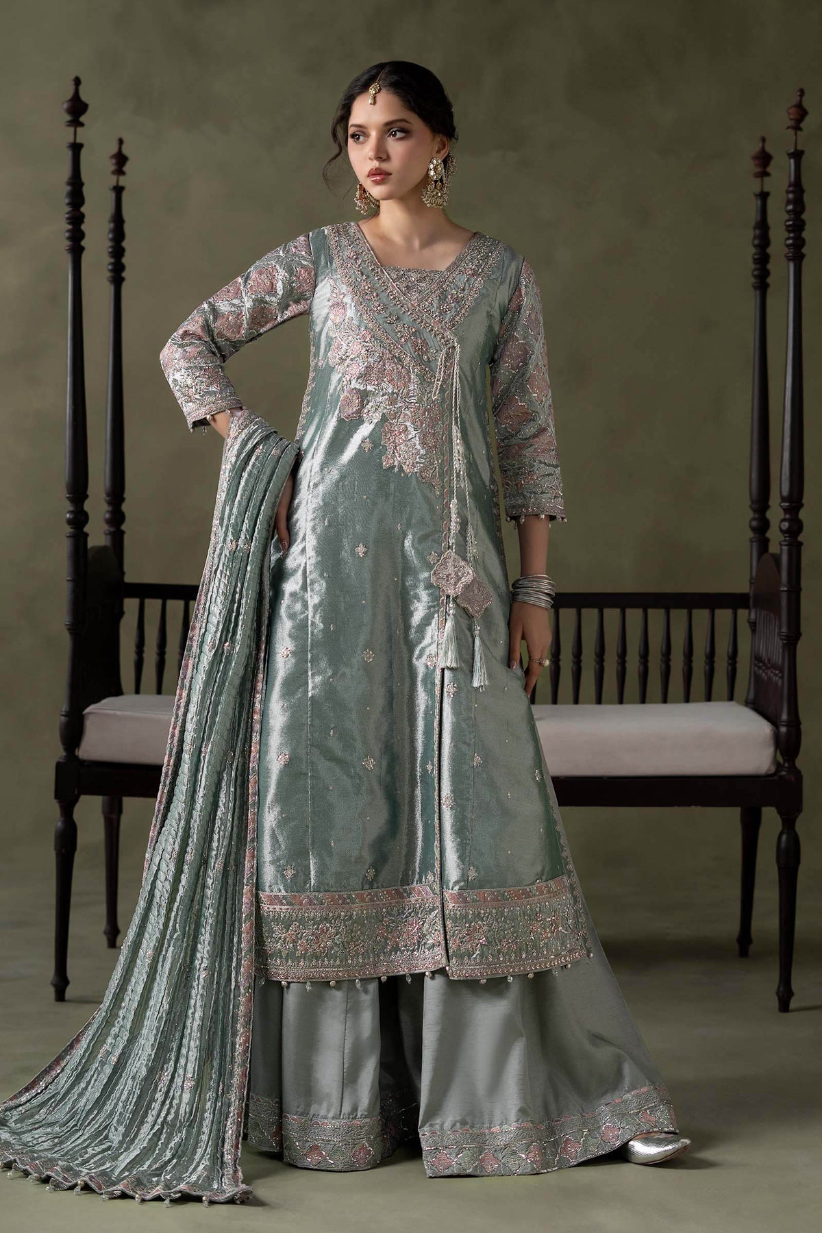 3 Piece Embroidered Zari Tissue Suit