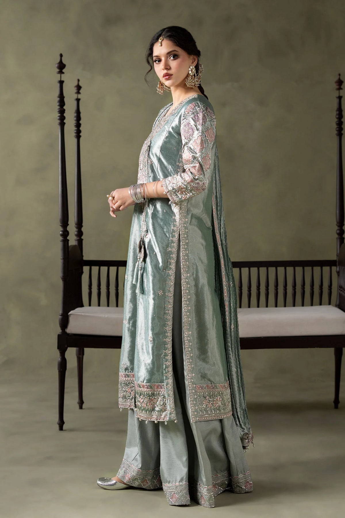 3 Piece Embroidered Zari Tissue Suit