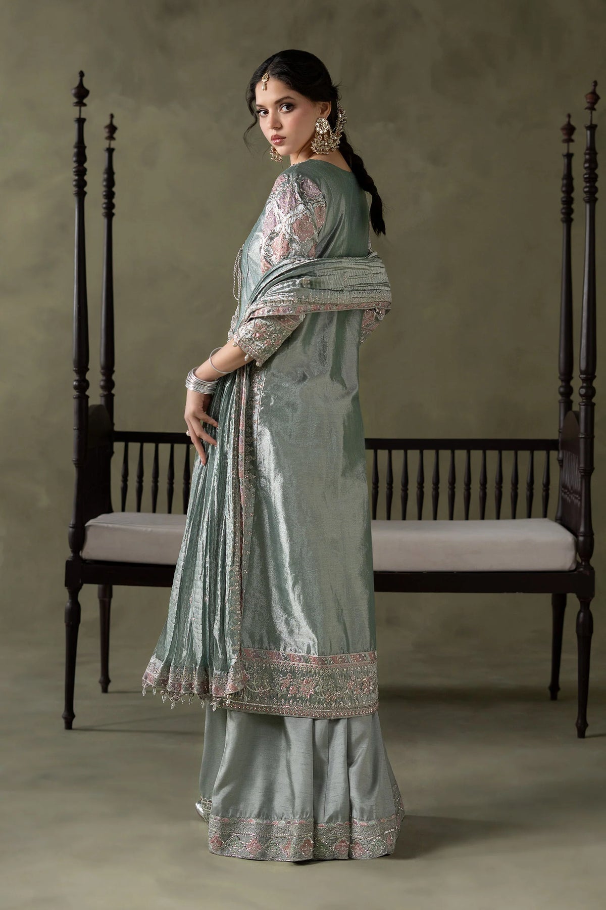 3 Piece Embroidered Zari Tissue Suit