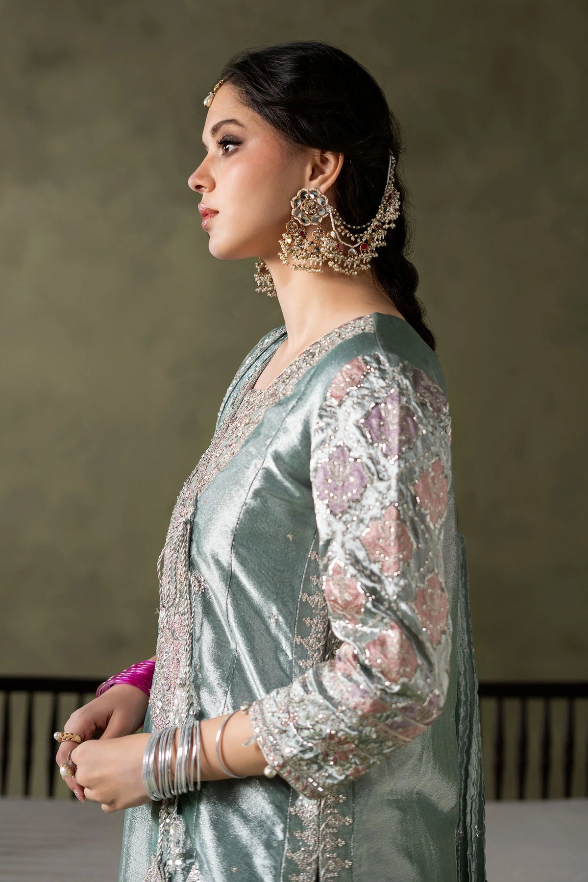 3 Piece Embroidered Zari Tissue Suit