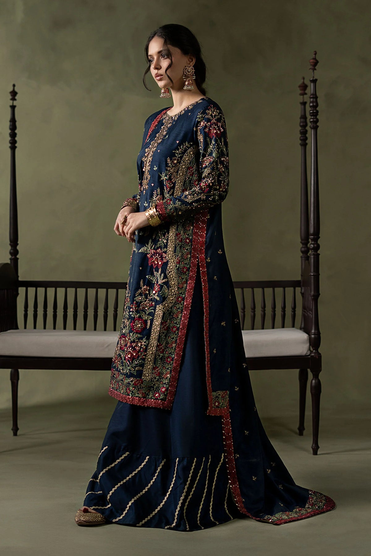 3 Piece Embellished Raw Silk Suit