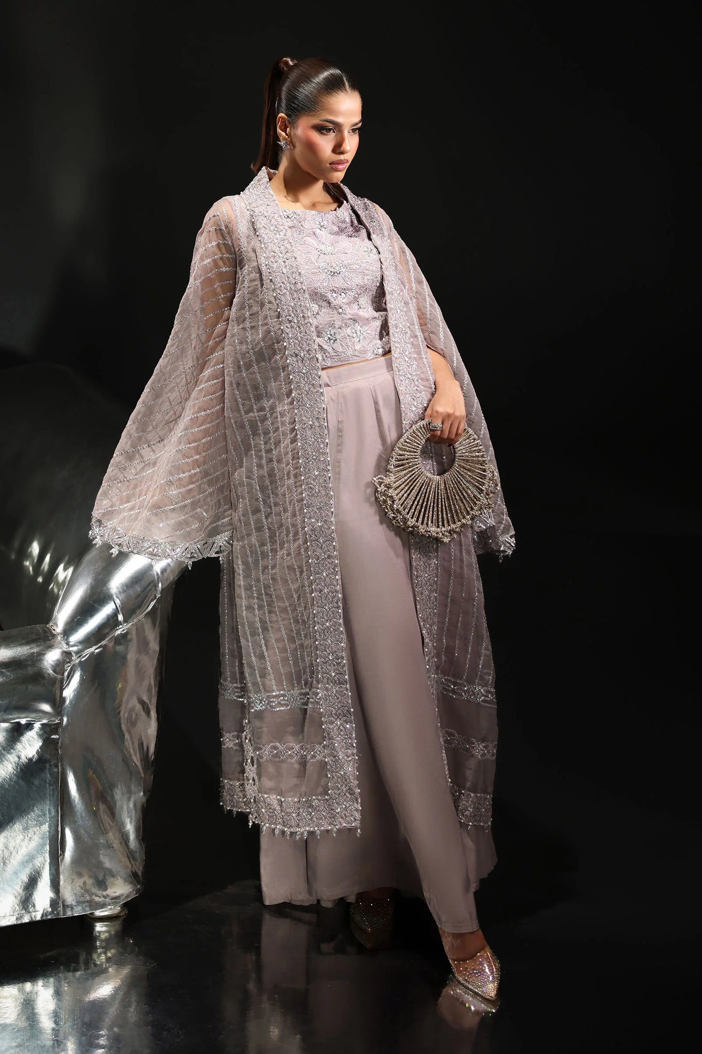 Luxury Embroidered Organza Formal Suit (3 Piece)