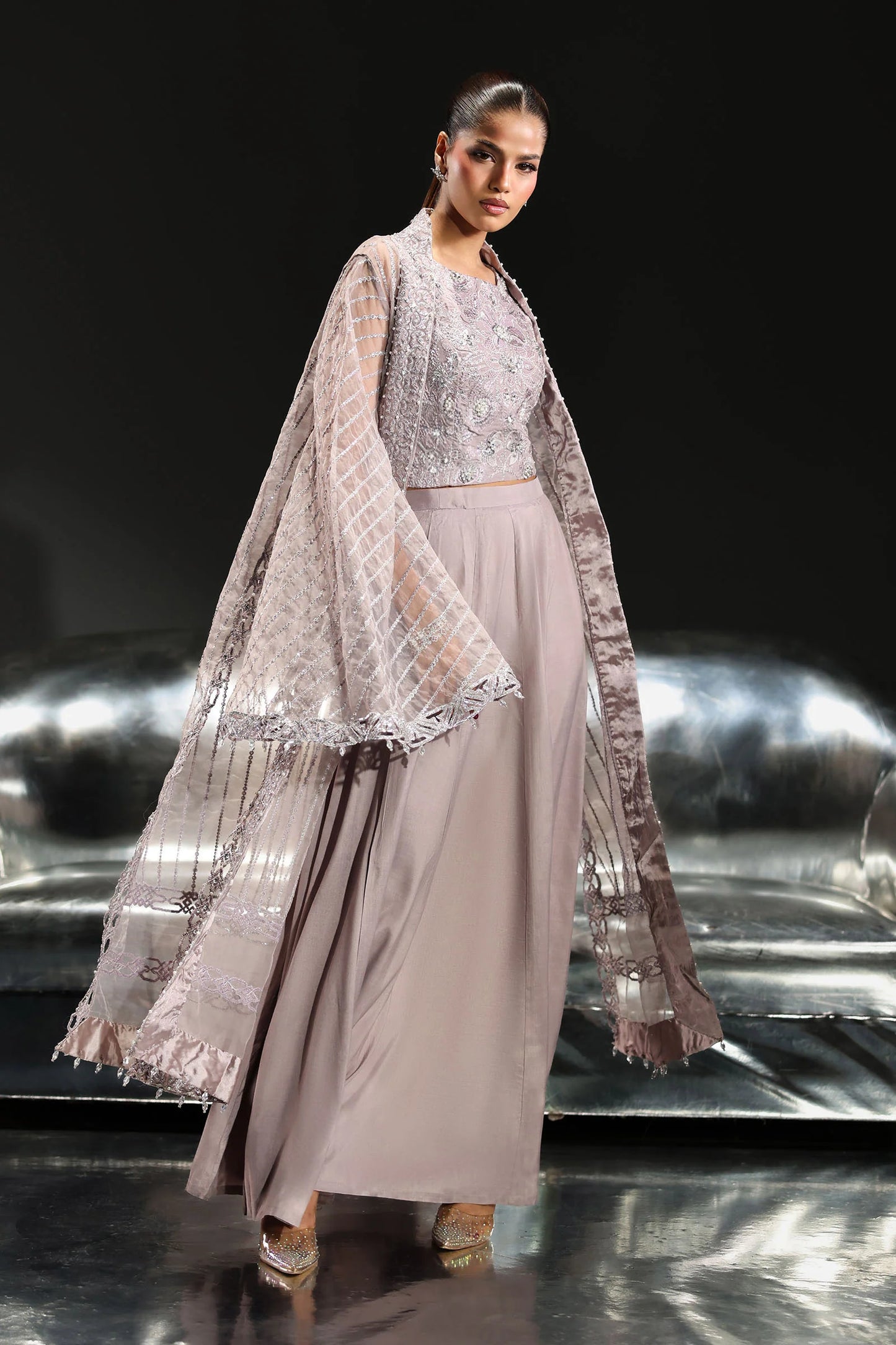 Luxury Embroidered Organza Formal Suit (3 Piece)