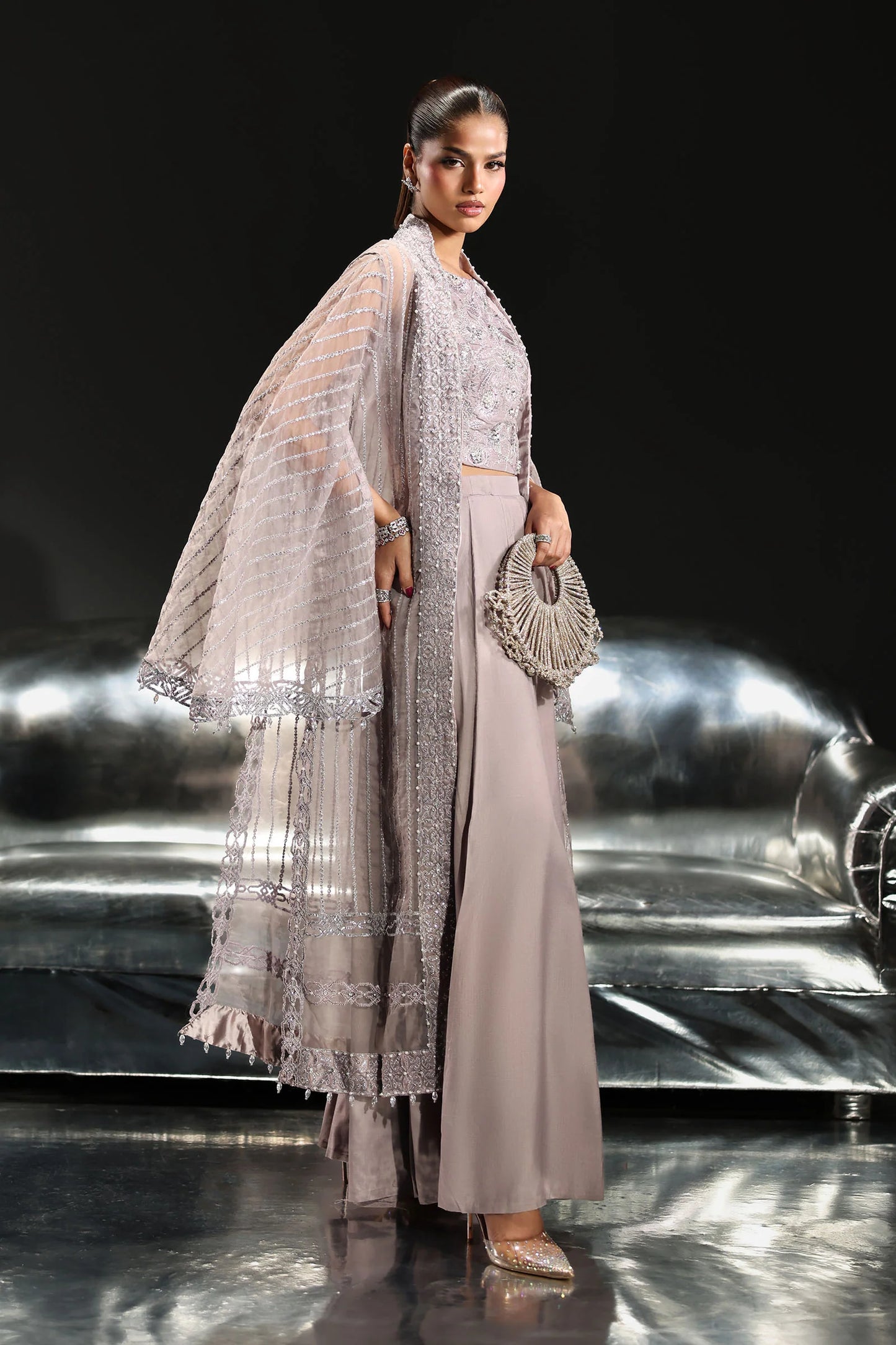 Luxury Embroidered Organza Formal Suit (3 Piece)