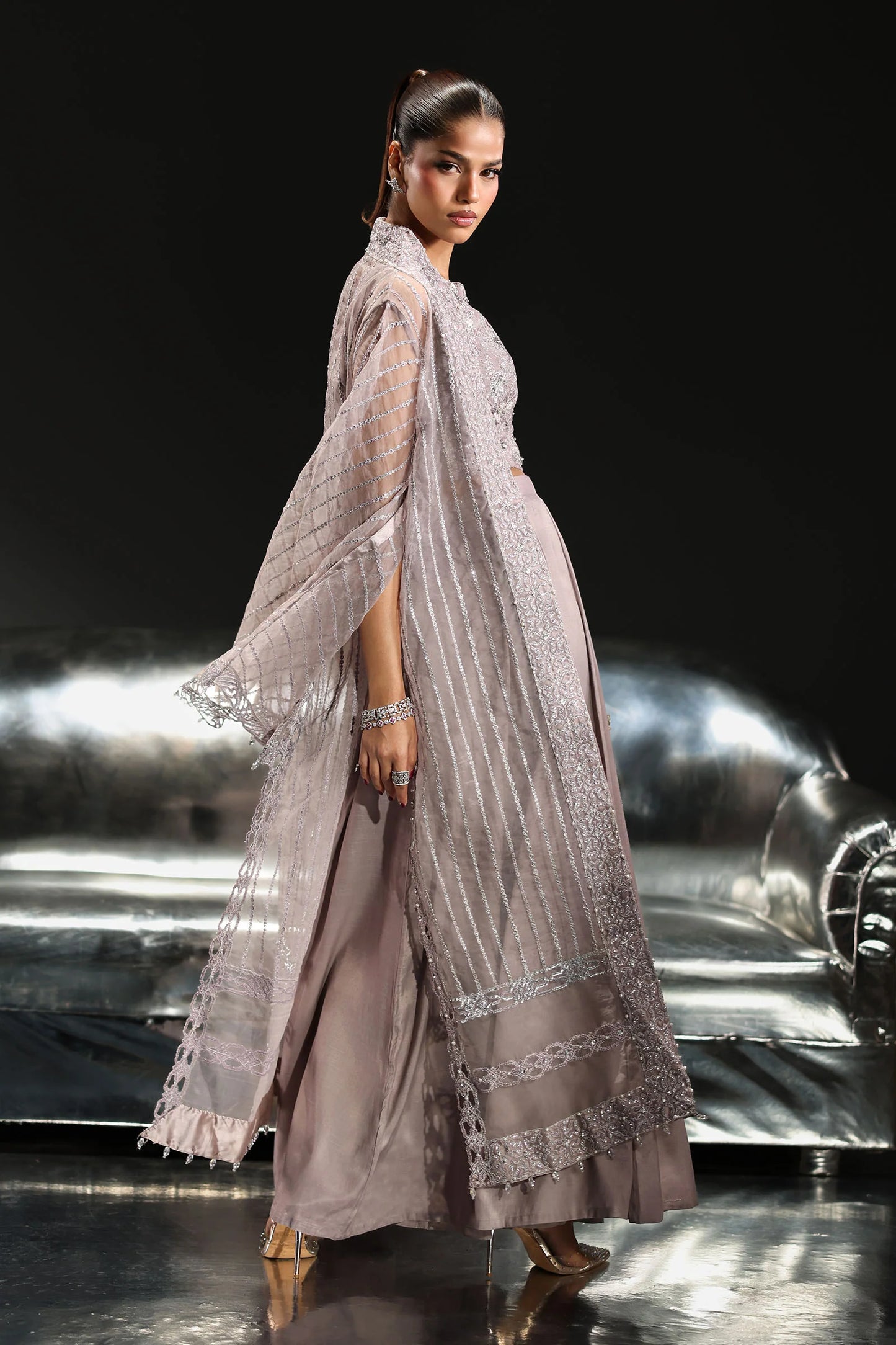 Luxury Embroidered Organza Formal Suit (3 Piece)